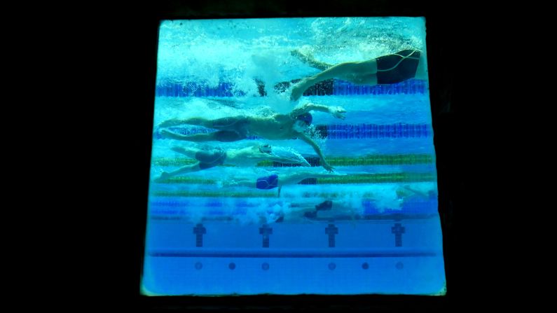Swimmers compete in the 1,500-meter freestyle at the British Swimming Championships on Thursday, April 20.