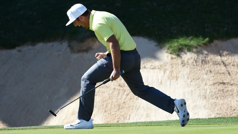 Kevin Chappell celebrates after sinking a putt to win the Valero Texas Open on Sunday, April 23. It was his first career win on the PGA Tour.