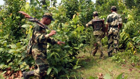 Indian paramilitaries patrol inside a Maoist stronghold in 2010. Left-wing insurgent groups are active in at least 13 states across India.