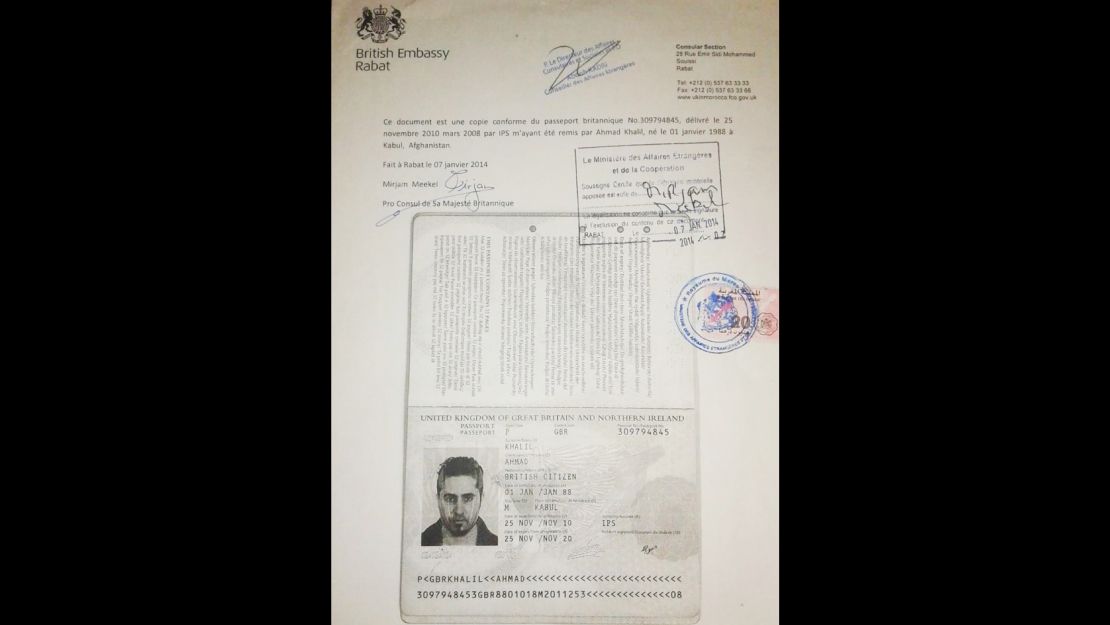 A certified copy of Ahmed Khalil's passport shows his birthplace as Kabul in Afghanistan.