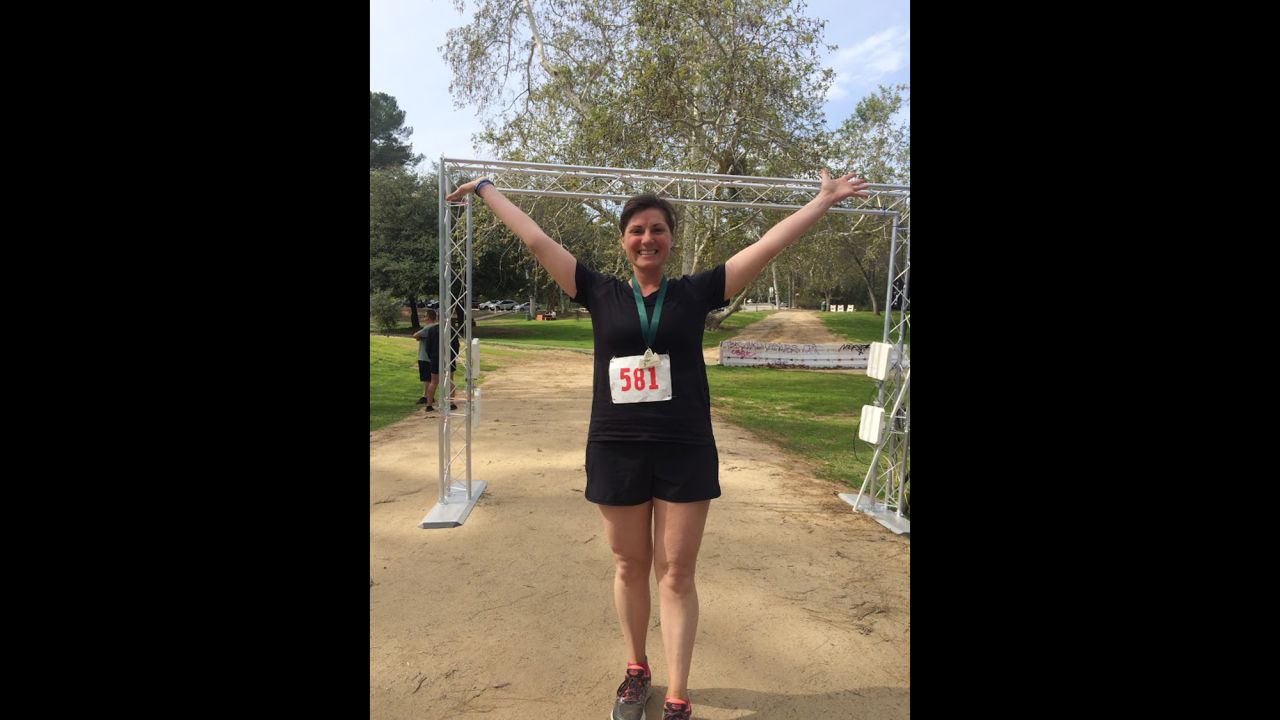 Flygare celebrated after crossing the finish line. She completed the Griffith Park Trail Marathon in 5 hours and 48 minutes.
