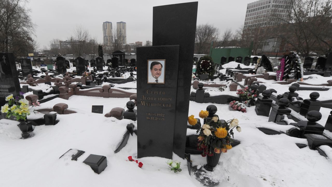 The grave of Russian lawyer Sergei Magnitsky at the Preobrazhenskoye cemetery in Moscow, in 2012.