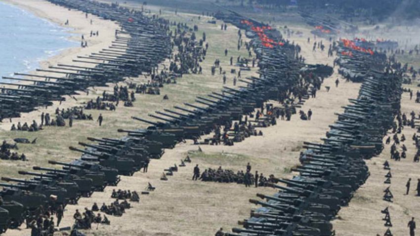 North Korean Leader Kim Jong Un guides live fire drills in Wonsan, North Korea, to mark the 85th anniversary of the Korean Peopleís Armyís founding, according to North Korean State Media.