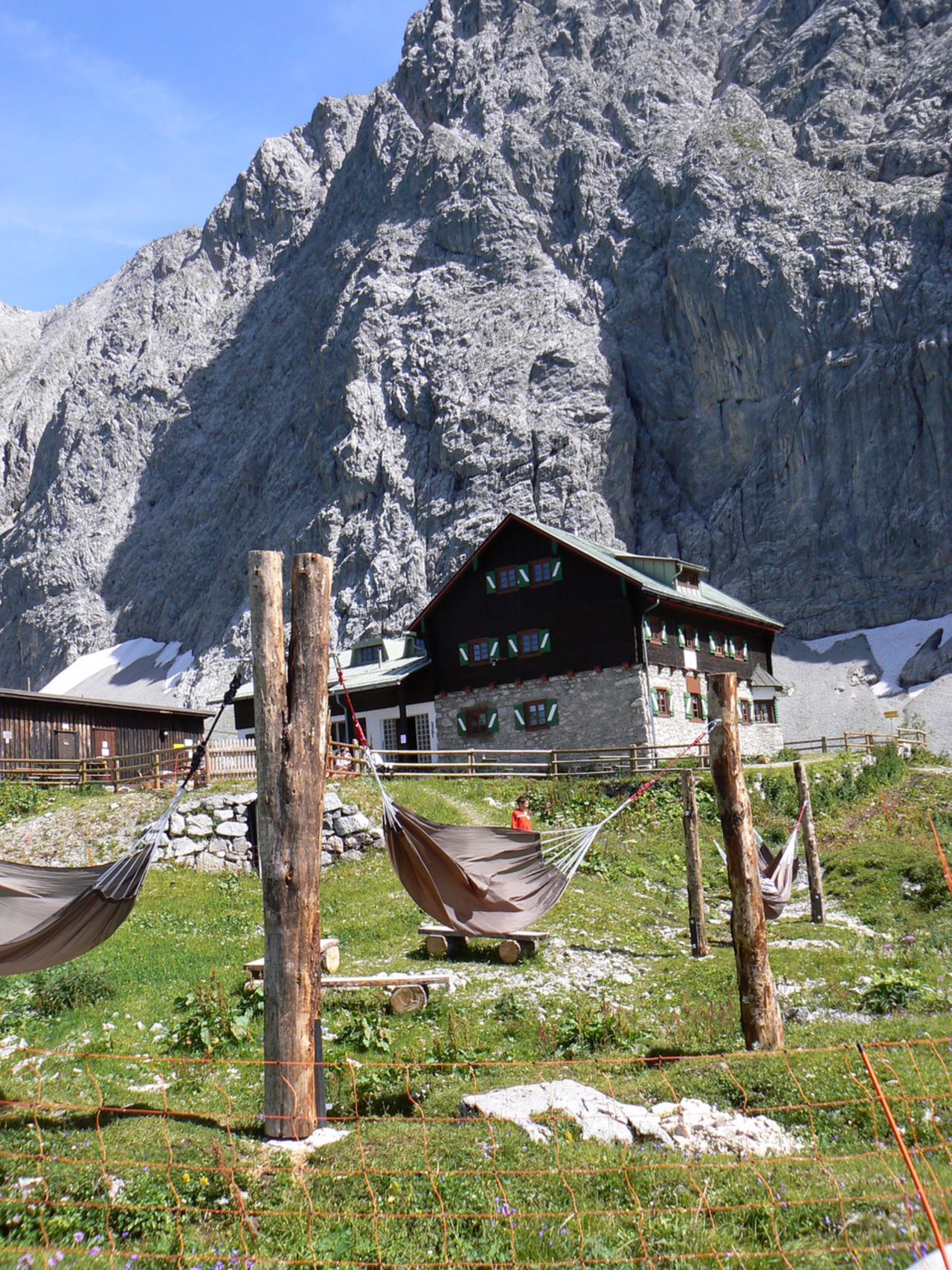 A hammock in the Alps at Anhalter Hutte.