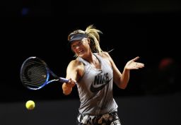 Sharapova training before her match against Vinci of Italy during the Porsche Tennis Grand Prix at Porsche Arena on Wednesday in Stuttgart, Germany.
