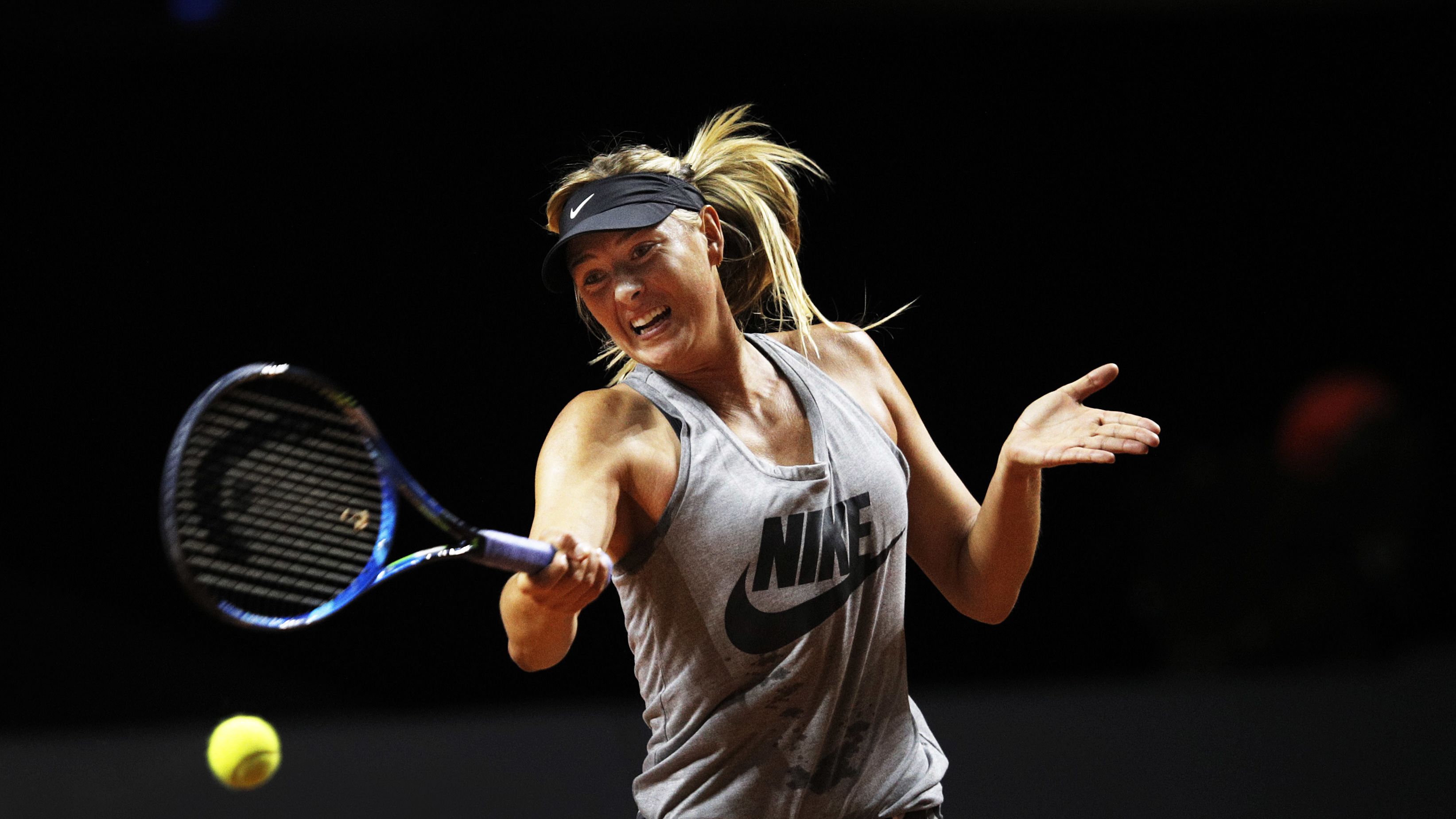 Sharapova training before her match against Vinci of Italy during the Porsche Tennis Grand Prix at Porsche Arena on Wednesday in Stuttgart, Germany.