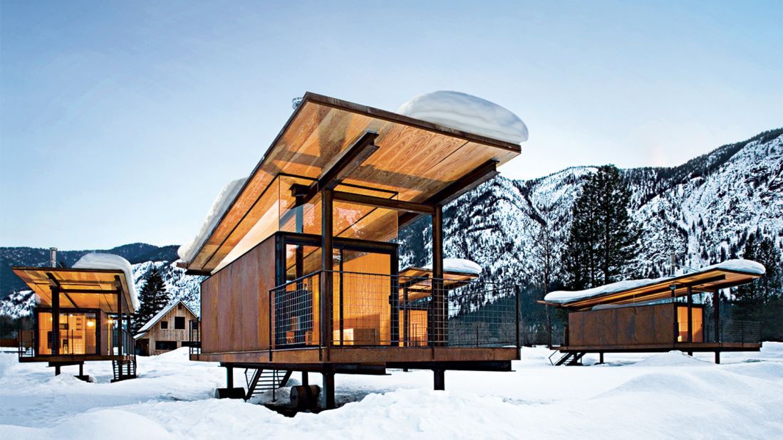 Situated in a flood-prone valley, these six huts are designed as holiday retreats, and are raised on wheels to protect them from water. Each hut has a living room, bedroom, bathroom, wood-fired stove and wrap-around deck. 