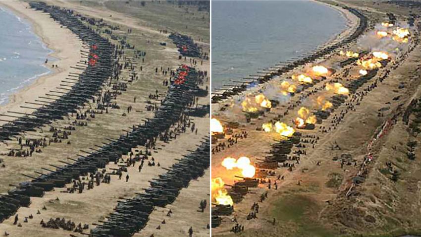 North Korea live fire drill beach split
