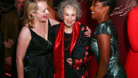 Actor Elizabeth Moss, author Margaret Atwood and actor Samira Wiley attend the premiere of Hulu's "The Handmaid's Tale" at ArcLight Cinemas Cinerama Dome on April 25, 2017 in Hollywood, California.