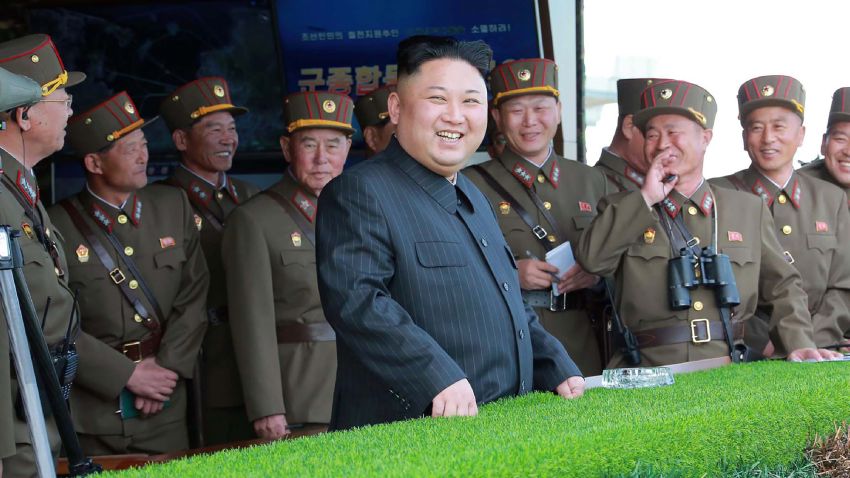 This undated picture released by North Korea's official Korean Central News Agency (KCNA) on April 26, 2017 shows North Korean leader Kim Jong-Un (C) attending the combined fire demonstration of the services of the Korean People's Army in celebration of its 85th founding anniversary at the airport of eastern front. / AFP PHOTO / KCNA VIA KNS / STR / South Korea OUT / REPUBLIC OF KOREA OUT   ---EDITORS NOTE--- RESTRICTED TO EDITORIAL USE - MANDATORY CREDIT "AFP PHOTO/KCNA VIA KNS" - NO MARKETING NO ADVERTISING CAMPAIGNS - DISTRIBUTED AS A SERVICE TO CLIENTS
THIS PICTURE WAS MADE AVAILABLE BY A THIRD PARTY. AFP CAN NOT INDEPENDENTLY VERIFY THE AUTHENTICITY, LOCATION, DATE AND CONTENT OF THIS IMAGE. THIS PHOTO IS DISTRIBUTED EXACTLY AS RECEIVED BY AFP.  /         (Photo credit should read STR/AFP/Getty Images)