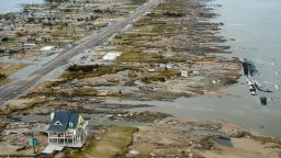 GILCHRIST, TX - SEPTEMBER 14:  A home is left standing among debris from Hurricane Ike September 14, 2008 in Gilchrist, Texas. Floodwaters from Hurricane Ike are reportedly as high as eight feet in some areas causing widespread damage across the coast of Texas.  (Photo by Smiley N. Pool-Pool/Getty Images)
