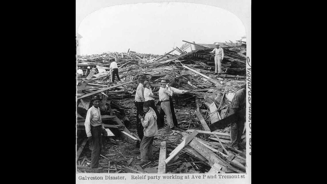 Thousands of homes in the city of Galveston, Texas were reduced to rubble by a hurricane on Sept. 8, 1900.
