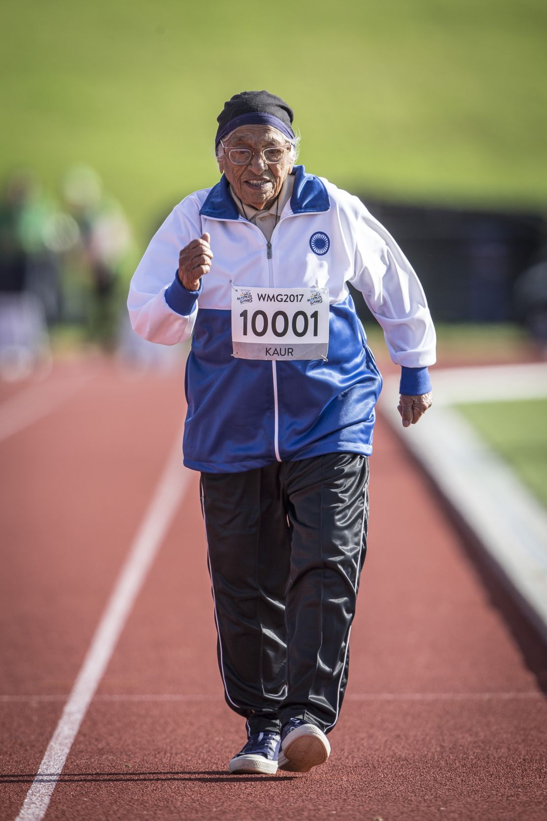 Centenarian Man Kaur, 101, competes in the 100m race at the 2017 World Masters Games in Auckland. 