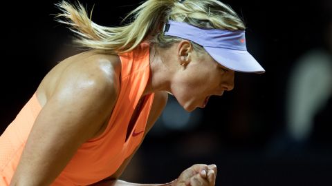 Maria Sharapova during her first match in 15 months in Stuttgart, Germany in April.