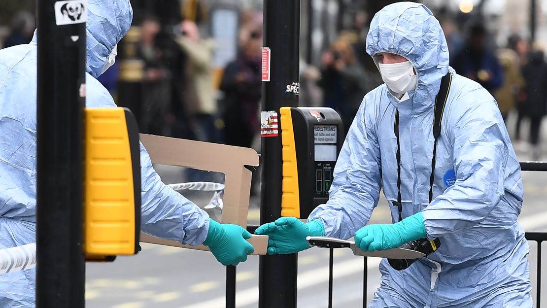 British forensics officers collected knives from the scene.