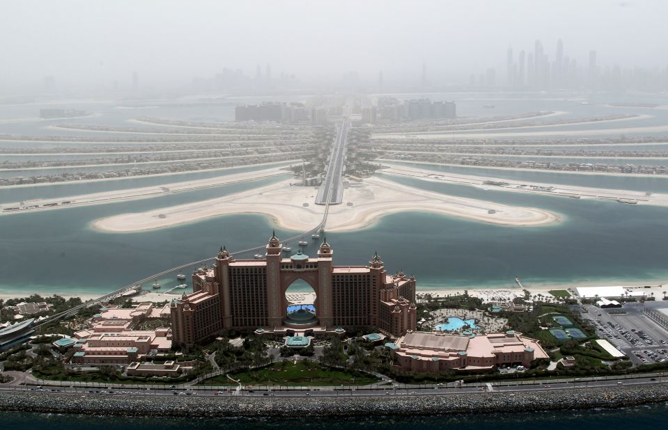 A view of Atlantis, the luxury hotel located at the top of the Palm Jumeirah islands. 