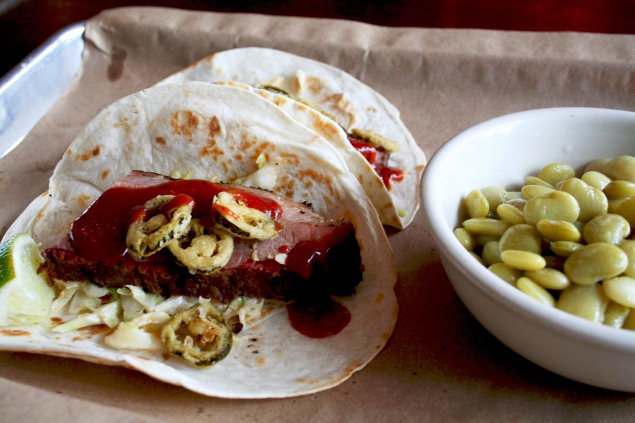 <strong>Doc Crow's:</strong> Brisket tacos are among the southern barbecue offerings at Doc Crow's.