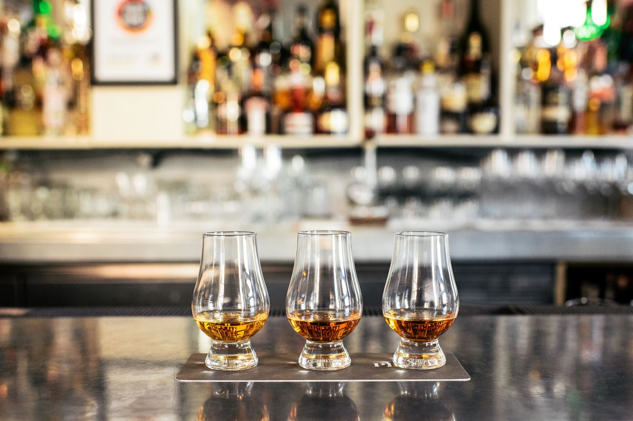 Located inside the 21c Museum Hotel, Proof on Main is a stylish spot to sip a flight of bourbon.