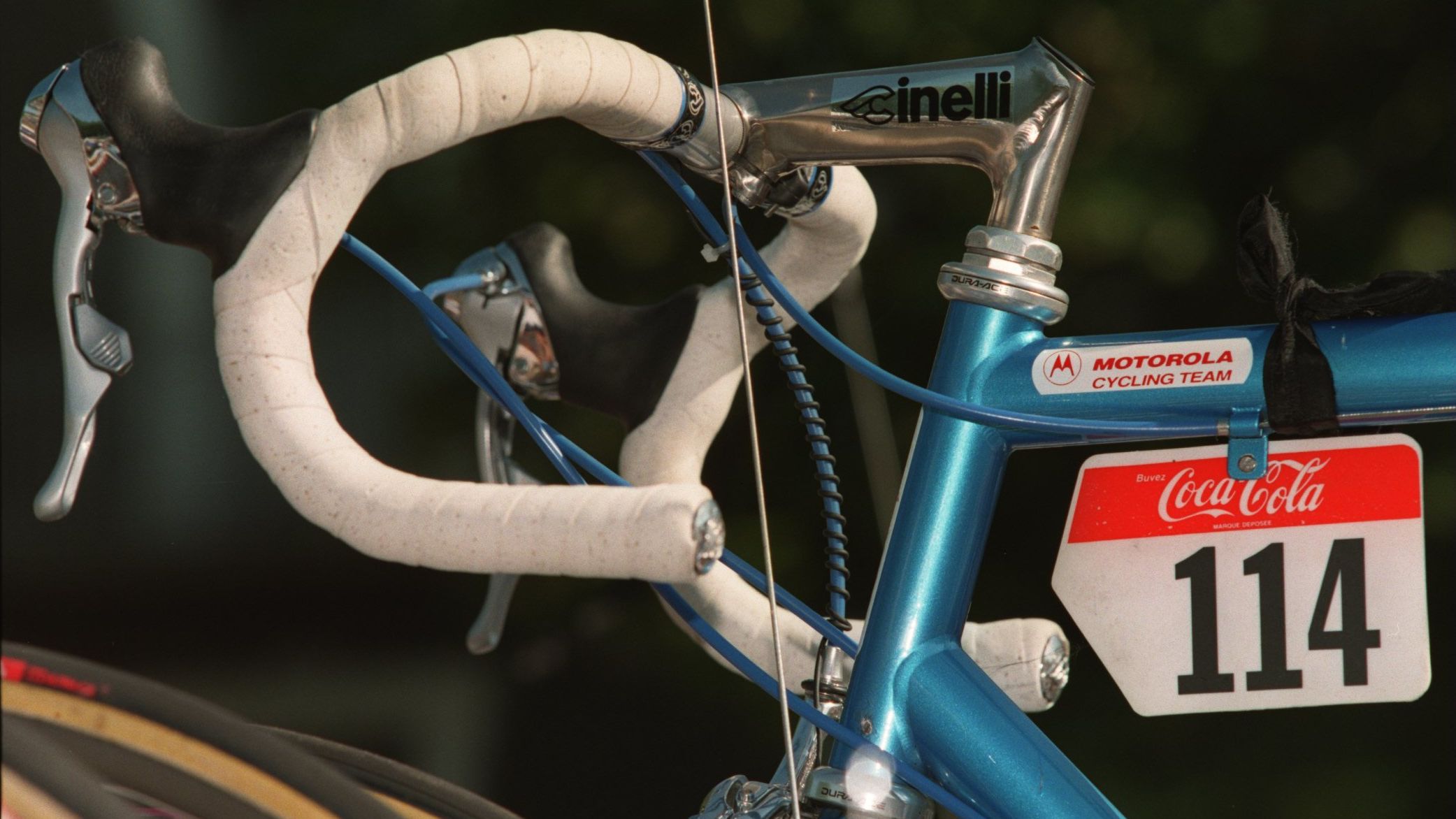 The bike ridden by Fabio Casartelli when he crashed and died during the 1995 Tour de France is on display in the chapel.