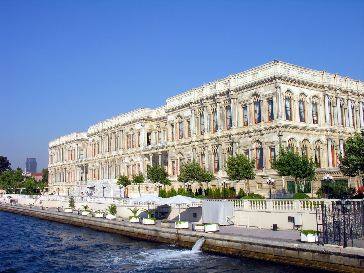 The stunning exterior of Istanbul's Ciragan Palace Hotel.