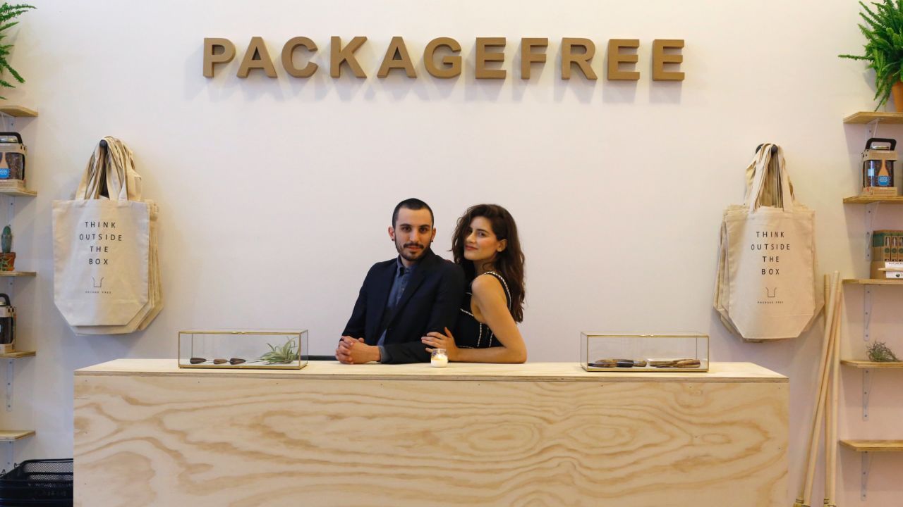 Lauren Singer and Daniel Silverstein founded Package Free, a shop online and in New York that sells sustainable products.