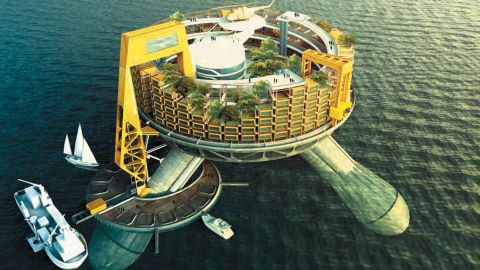 The first permanent businesses on the high seas could be sovereign floating hospitals that provide cutting-edge care to patients who choose them. Design concept by Edward McIntosh, 2014, Ecuador.