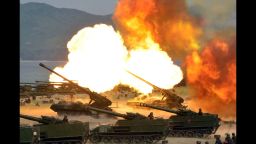 TOPSHOT - This undated picture released by North Korea's official Korean Central News Agency (KCNA) on April 26, 2017 shows the combined fire demonstration of the services of the Korean People's Army in celebration of its 85th founding anniversary at the airport of eastern front. / AFP PHOTO / KCNA VIA KNS / STR / South Korea OUT / REPUBLIC OF KOREA OUT   ---EDITORS NOTE--- RESTRICTED TO EDITORIAL USE - MANDATORY CREDIT "AFP PHOTO/KCNA VIA KNS" - NO MARKETING NO ADVERTISING CAMPAIGNS - DISTRIBUTED AS A SERVICE TO CLIENTSTHIS PICTURE WAS MADE AVAILABLE BY A THIRD PARTY. AFP CAN NOT INDEPENDENTLY VERIFY THE AUTHENTICITY, LOCATION, DATE AND CONTENT OF THIS IMAGE. THIS PHOTO IS DISTRIBUTED EXACTLY AS RECEIVED BY AFP.  /         (Photo credit should read STR/AFP/Getty Images)