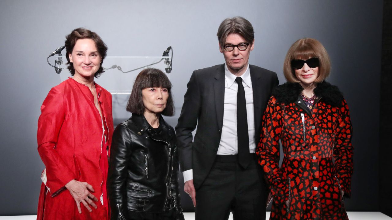 From left: Carrie Rebora Barratt, Rei Kawakubo, Andrew Bolton and Anna Wintour at a Paris press conference.