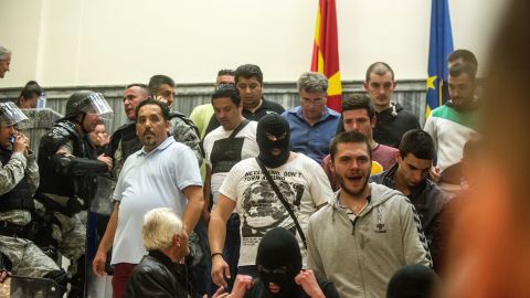 Protesters demonstrate inside Macedonia's parliament to protest against against what they said was an unfair vote to elect a parliamentary speaker.