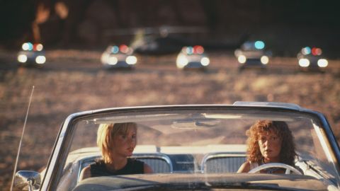 Geena Davis (left) and Susan Sarandon weigh their options in the 1991 film Thelma & Louise.