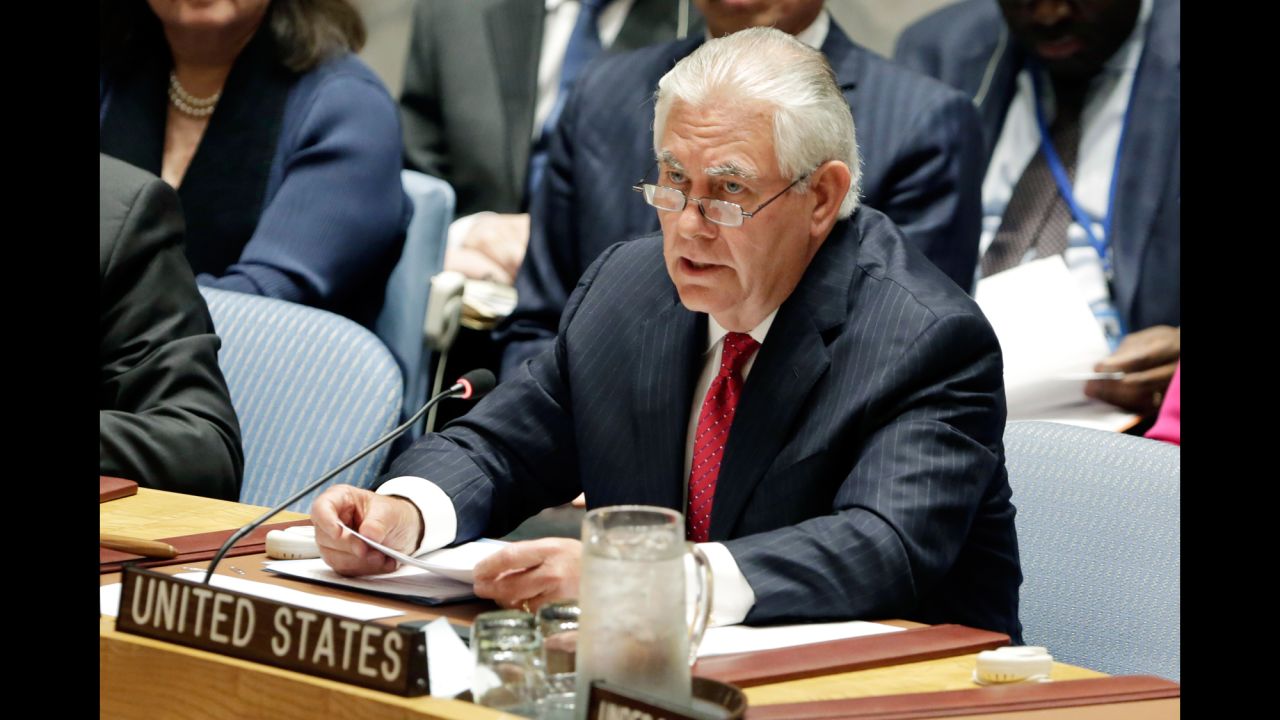 US Secretary of State Rex Tillerson addresses the United Nations Security Council on Friday, April 28. Tillerson called on the world community <a href="http://www.cnn.com/2017/04/28/politics/north-korea-un-meeting/" target="_blank">to drastically increase pressure on North Korea,</a> warning that failure to do so could be "catastrophic" and that the United States is prepared to take military action if necessary.