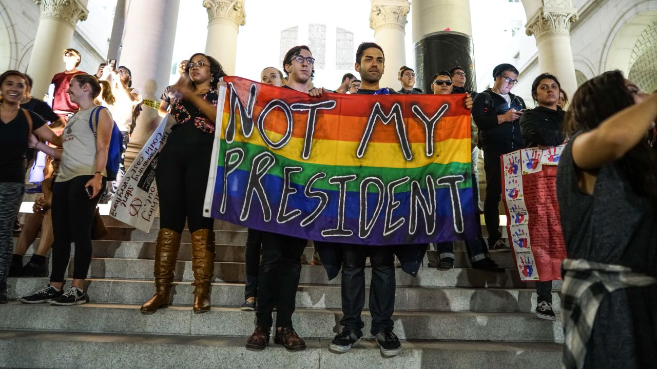 Protesters demonstrate the day after US President Donald Trump's victory in the 2016 election. 