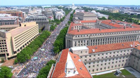 Protesters march away from the US Capitol on Saturday in Washington.