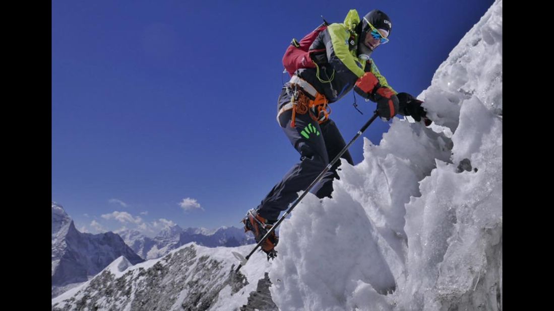 Steck is seen during a training climb near the village of Chukung, in the Khumbu region in the Himalayas, in February 2017.