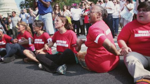 ACORN staffer Bertha Lewis at a DC protest in "Acorn and the Firestorm."