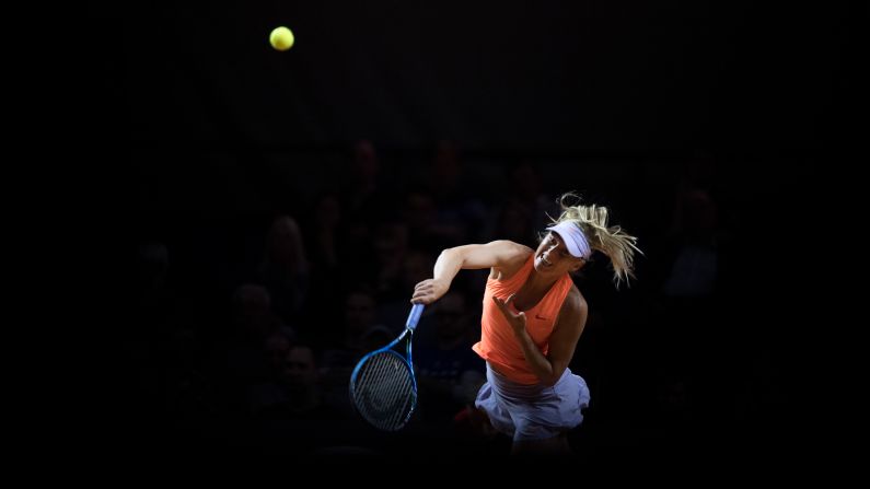Maria Sharapova serves the ball during a match in Stuttgart, Germany, on Thursday, April 27. She was playing in <a href="index.php?page=&url=http%3A%2F%2Fwww.cnn.com%2F2017%2F04%2F26%2Ftennis%2Fmaria-sharapova-returns%2F" target="_blank">her first tournament</a> since serving a 15-month doping ban. 
