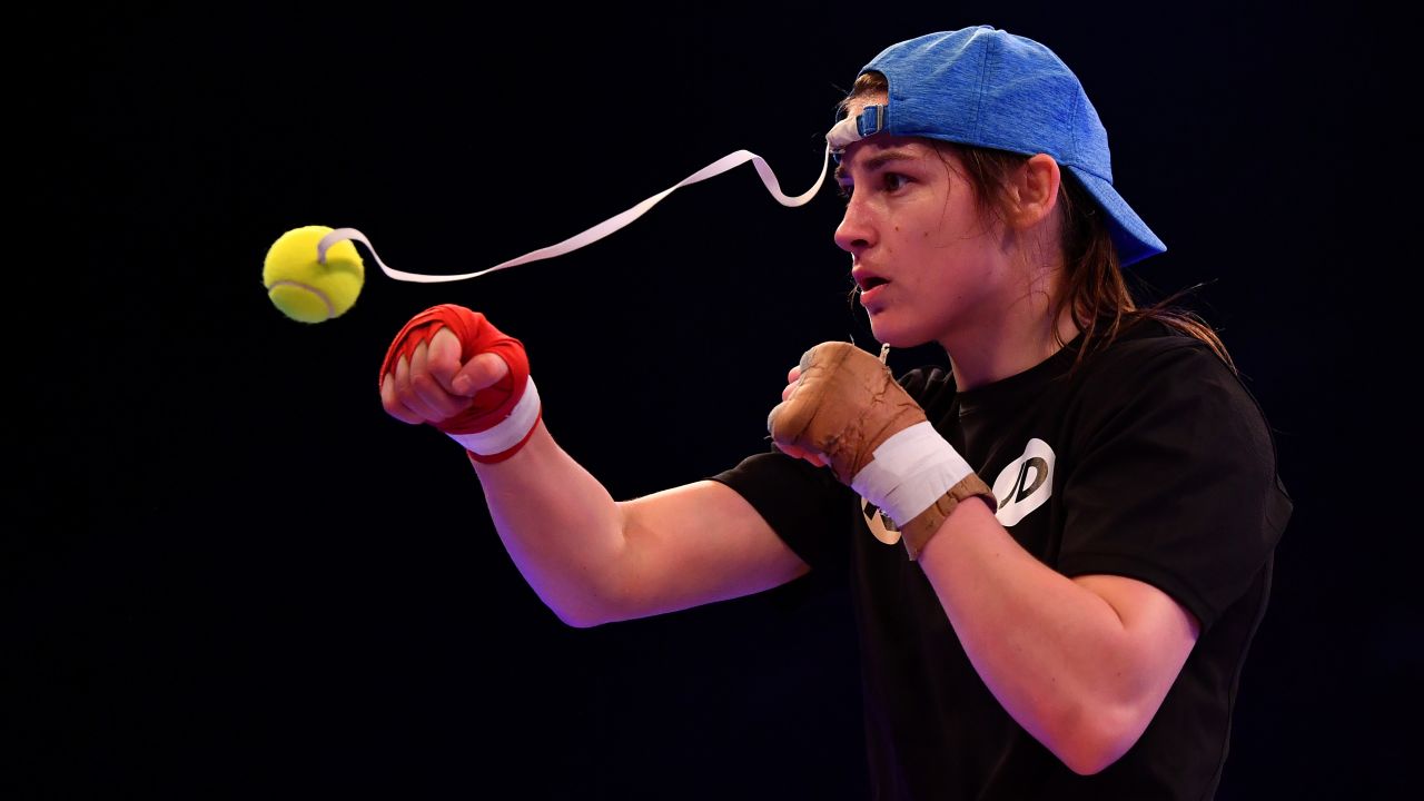 Taylor takes part in a training session ahead of her fight against Nina Meinke.