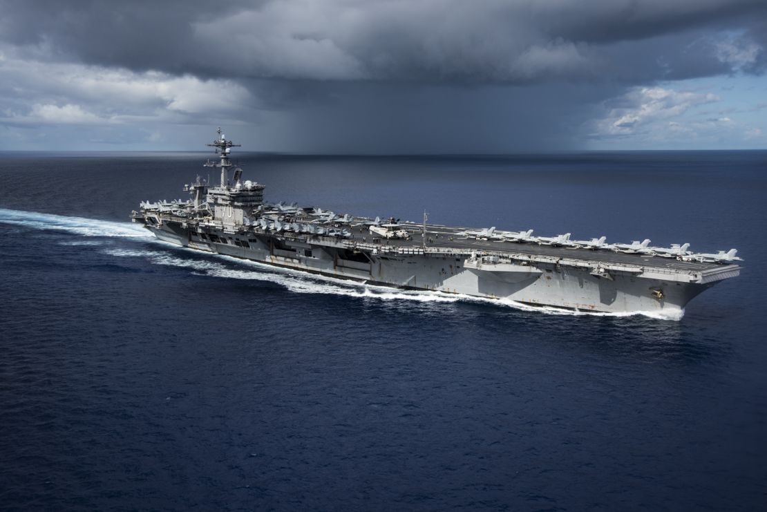 USS Carl Vinson moves through the Philippine Sea on April 23, on its way to the Korean Peninsula.