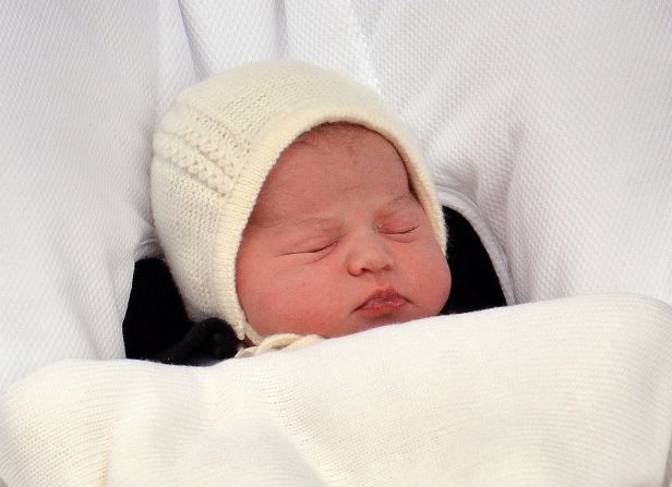 Charlotte sleeps in a car seat as the family leaves St. Mary's Hospital in London on May 2, 2015. The <a href="index.php?page=&url=http%3A%2F%2Fwww.cnn.com%2F2015%2F05%2F02%2Feurope%2Fuk-royal-baby-duchess-of-cambridge-hospitalized%2F" target="_blank">newborn princess</a> weighed 8 pounds, 3 ounces.