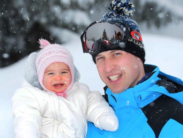 Charlotte and her dad are photographed during a trip to the French Alps in March 2016.