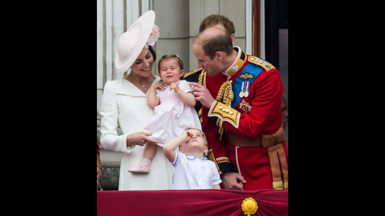 William and Catherine attend to Charlotte during <a href="http://edition.cnn.com/2016/06/11/europe/queen-elizabeth-birthday-britain/index.html" target="_blank">celebrations</a> marking the Queen's 90th birthday.