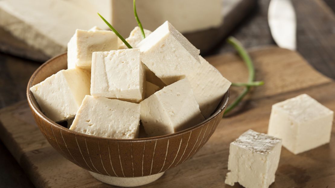 Tofu is a good source of protein for vegans.