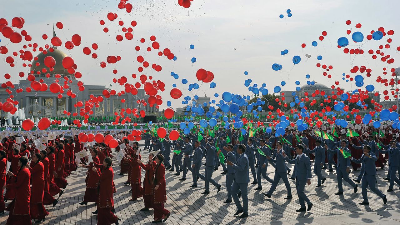 <strong>Least stressed: </strong>Only one in ten people in Turkmenistan said they'd felt stressed. (A parade in Ashgabat is pictured). At the other end of the scale, nearly six in 10 Greeks said they had. <br />