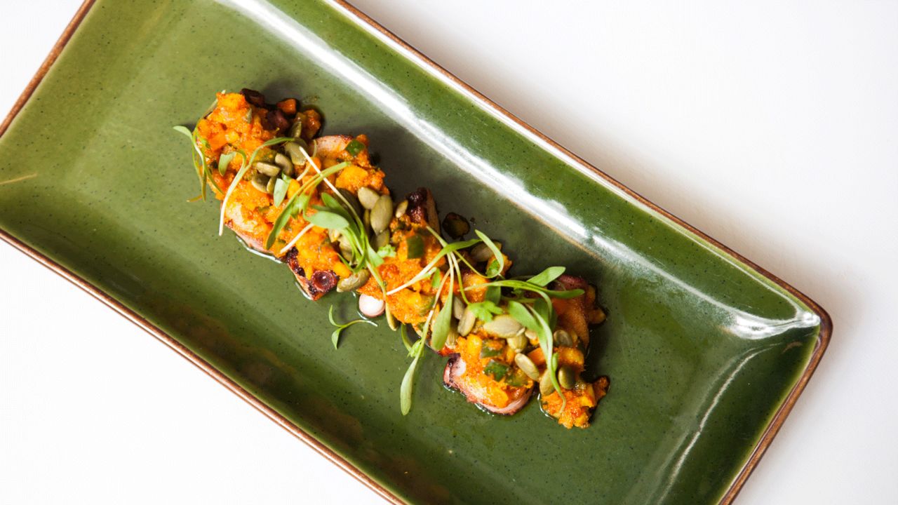 <strong>Asia Society, New York:</strong> Octopus with a pineapple achar pickle is among the dishes on offer at Malcolm Lee's pop-up.