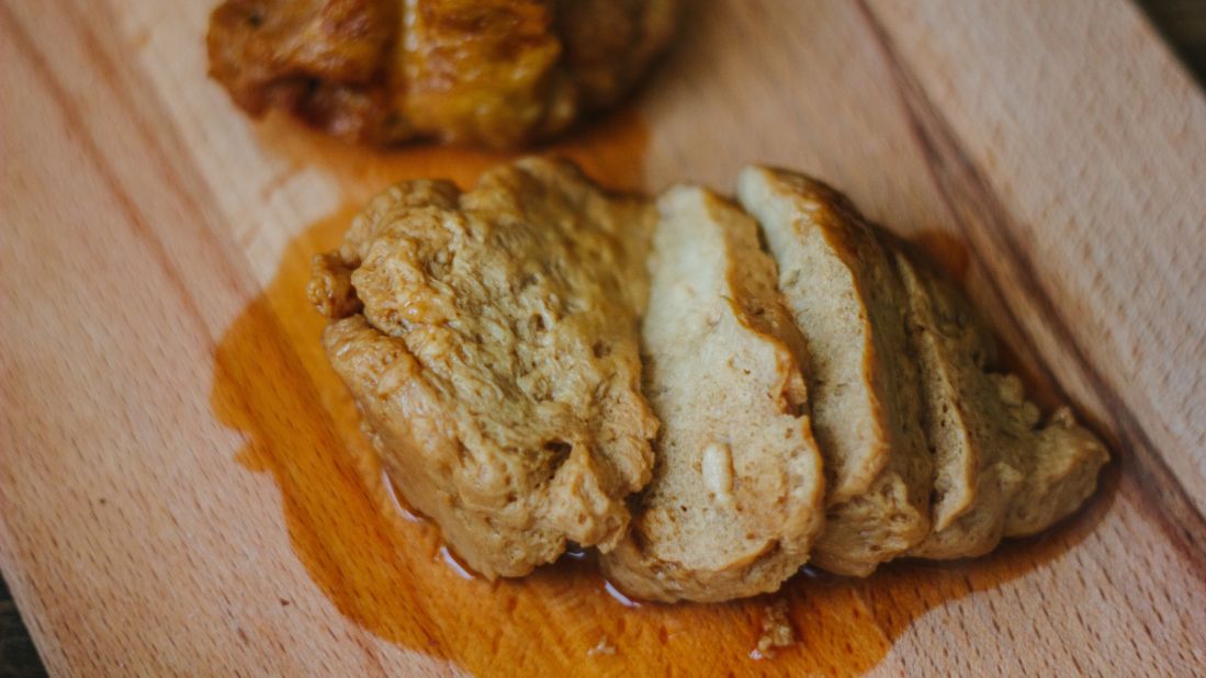 Seitan is a meat alternative made from gluten, or wheat protein.