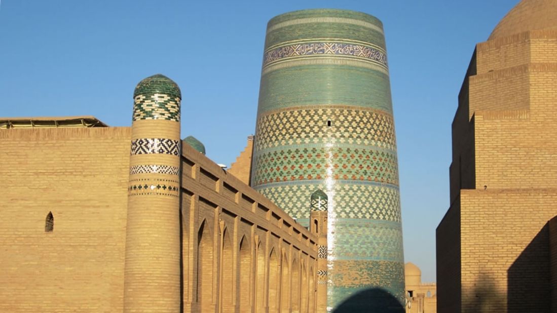 <strong>Kalta Minor Minaret,</strong> <strong>Khiva, Uzbekistan:</strong> As fat as a water tower, squat and emblazoned with belts of glorious turquoise friezes, the most beguiling attraction in the ancient trading city of Khiva (now in present day southern Uzbekistan) isn't even finished. (David Stanley/Flickr/CC by 2.0)