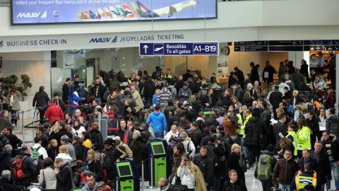 Confusion reigned in Budapest's airport after Malev Hungarian Airlines abruptly grounded its planes.