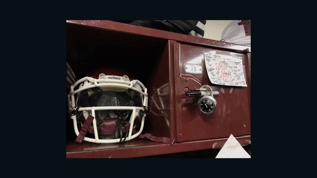Jordan Edwards' teammates paid tribute to at the 15-year-old's locker, where his jersey and equipment still sit.