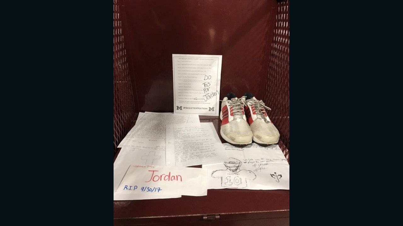 Teammates paid tribute to Jordan at his locker.