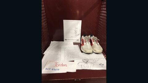 Teammates paid tribute to Jordan at his locker.